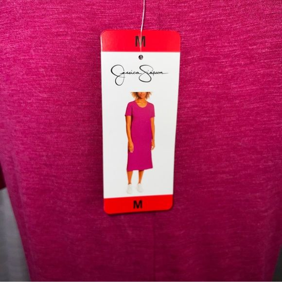 New Jessica Simpson Raspberry Pink T-Shirt Dress Medium MIDI Side Slits - Picture 8 of 8
